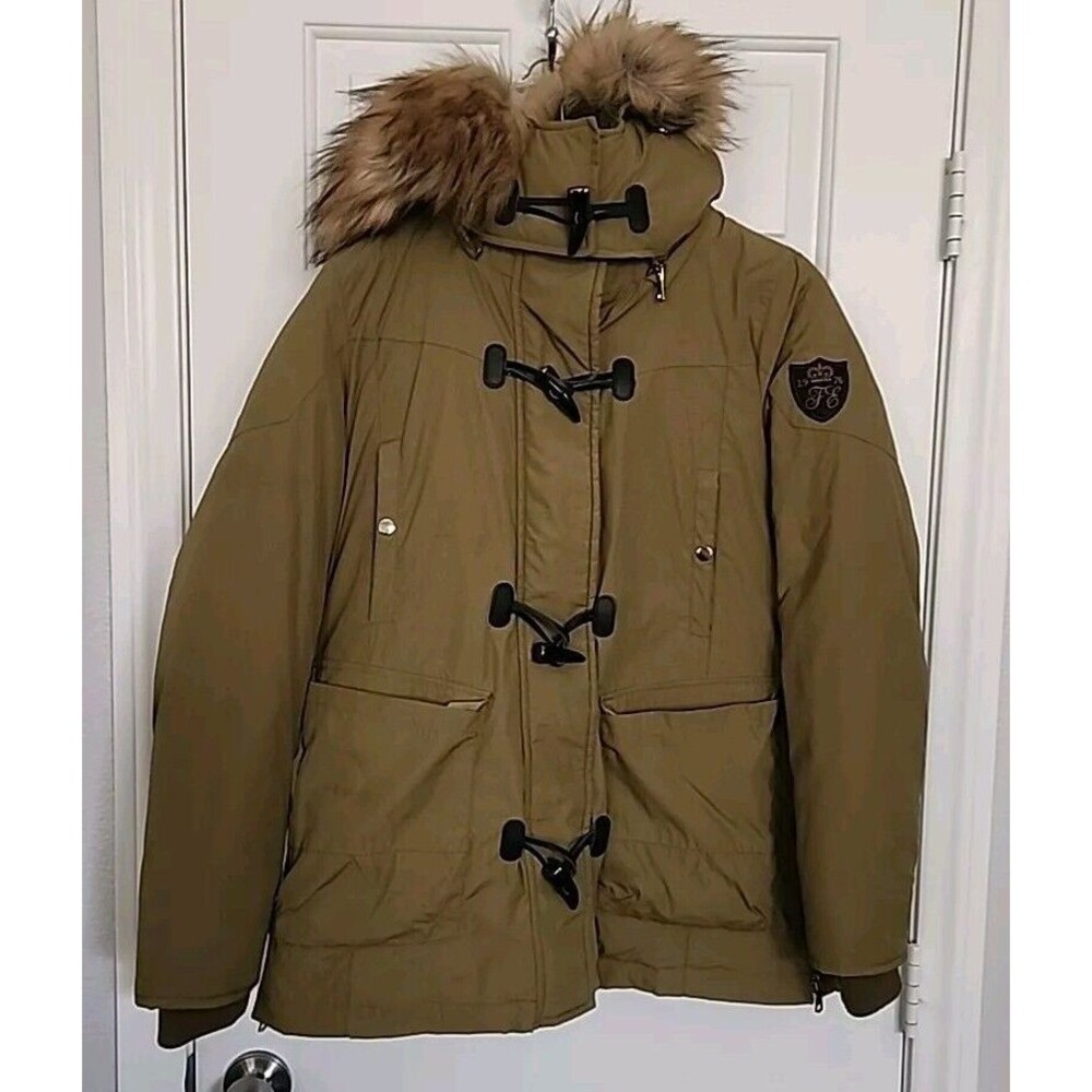 Zara Hooded Puffer Parka Jacket Womens Med With Toggles Olive Army Green - Picture 5 of 12